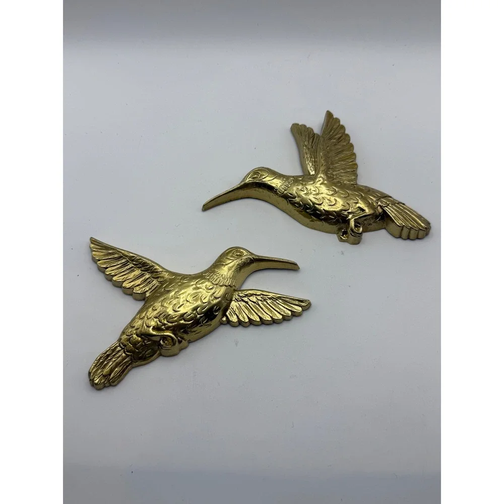 Vintage Homco Gold Hummingbird Wall Plaques Set 2 1985 USA Made 7669 7668